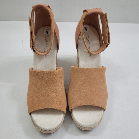 Toms Marisol Suede/Canvas Espadrille Wedge Sandals Sandy Beige Size 9 - NWOT - Picture 4 of 12